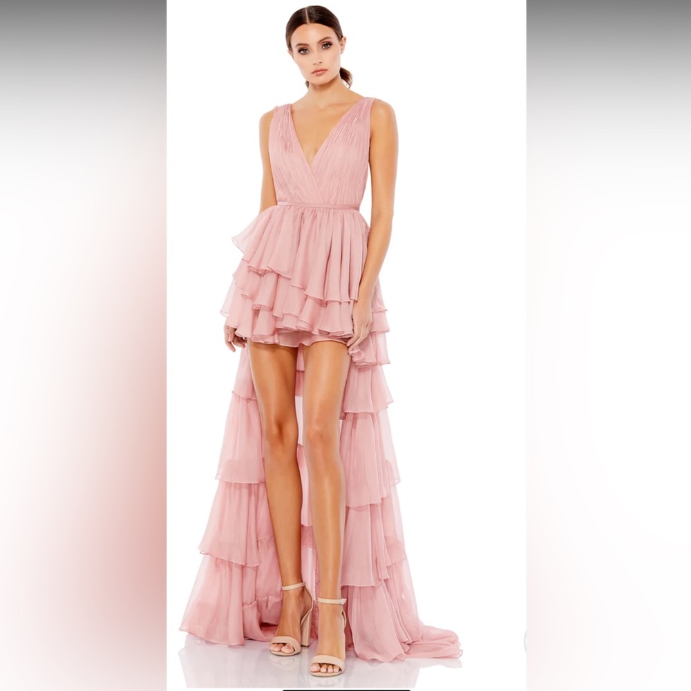 Ieena MacDuggal High Low Tiered Gown with Ruffles - Mauve - Size 8